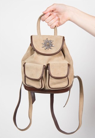 VINTAGE 90'S BEIGE SUEDE RUCKSACK