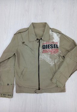 00's Vintage Jacket Beige Zip-Up Distressed