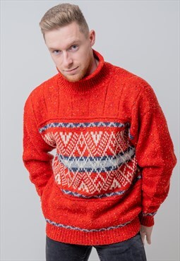 Vintage Xmas Knit Jumper Graphic Sweatshirt Red Large