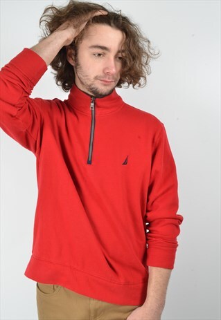 VINTAGE NAUTICA 1/4 ZIP SWEATSHIRT IN RED