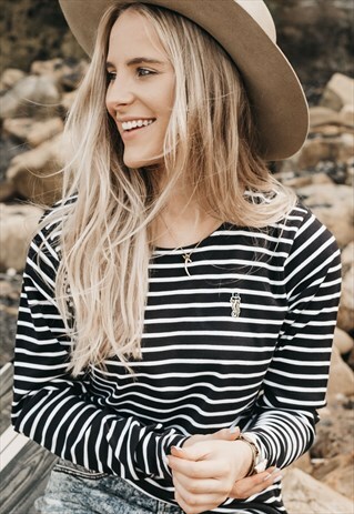 'SEAHORSE' EMBROIDERED STRIPED BRETON LONG SLEEVE TOP