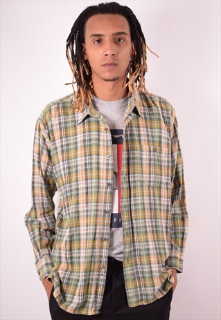 MENS VINTAGE FLANNEL SHIRT XL GREEN CHECK 90S