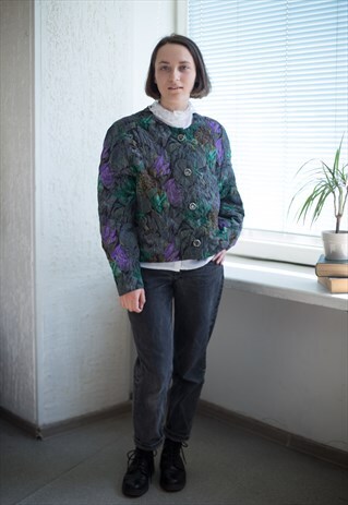 VINTAGE 70'S MULTI COLOUR FLOWER PRINT CROPPED JACKET