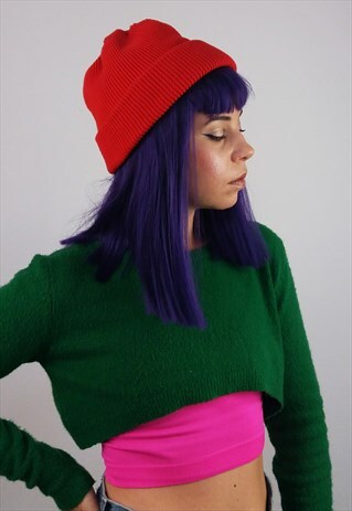 VINTAGE 80'S WINTER KNIT HAT RED BEANIE MADE IN SWEDEN
