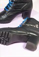 VINTAGE BOOTS 90S LEATHER LACE-UP HEEL BOOTS IN BLACK