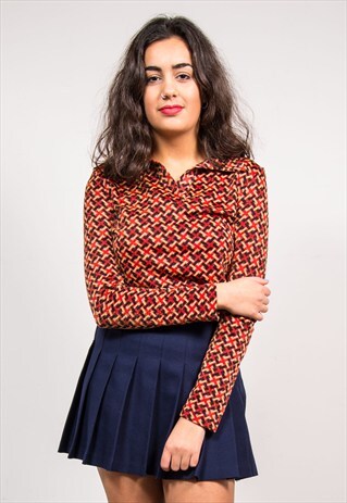 VINTAGE 90'S CRAZY PATTERN GLITTER OPEN COLLAR BLOUSE