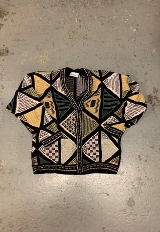 Vintage Abstract Knitted Cardigan Funky Patterned Sweater
