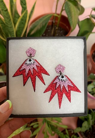 BANG BANG DROP STUD EARRINGS IN RED , BABY PINK & SILVER