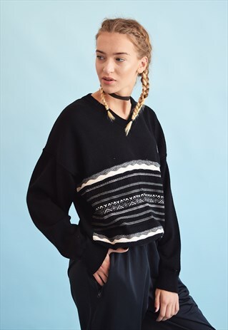 90'S RETRO FAIR ISLE PATTERN KNIT WOOLEN OVERSIZED JUMPER