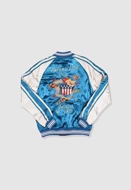 Vintage 90s Avirex Embroidered Design Bomber Jacket in Blue