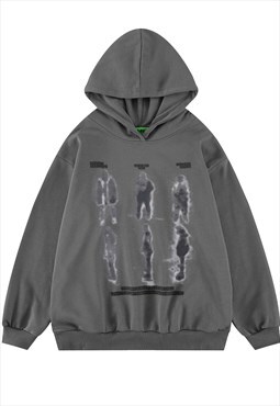 Ghost hood Gothic print top retro punk pullover in grey
