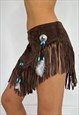 VINTAGE 90S SKIRT BELT LEATHER SUEDE TASSEL WESTERN WRAP Y2K