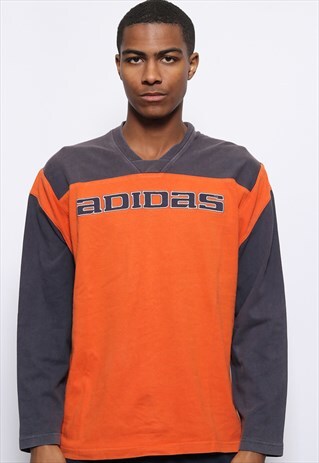 VINTAGE ADIDAS LONG SLEEVE SPELLOUT T-SHIRT ORANGE