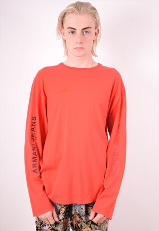 ARMANI JEANS MENS VINTAGE TOP LONG SLEEVE LARGE RED 90S