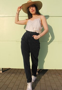 Navy Blue High Rise Tapered Leg Mom Jeans