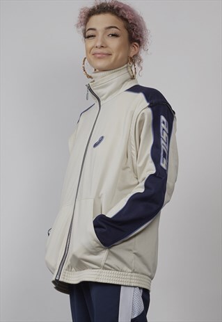 VINTAGE 80'S ASICS CREAM/ NAVY TRACKSUIT JACKET