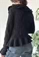 VINTAGE Y2K 00'S UNIQUE BLACK RUFFLED BELL SLEEVE CARDIGAN