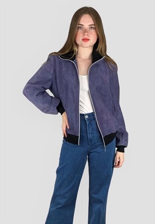 Vintage 80's Purple Perforated Purple Bomber Jacket med