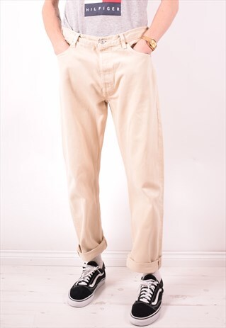 LEVI'S 501 MENS VINTAGE JEANS W36 L32 BEIGE 90S