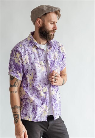 VINTAGE 80S PATTERNED FESTIVAL SHIRT IN PURPLE