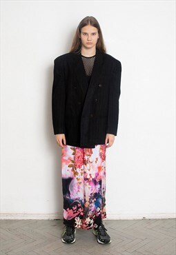 Vintage 90s Oversized Striped Blazer Jacket Black