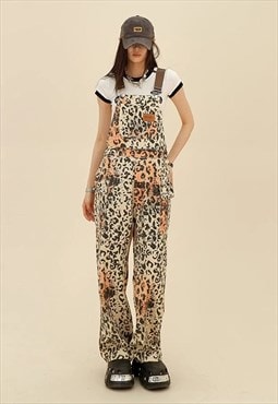 Leopard dungarees jean tiedye overalls animal print jumpsuit