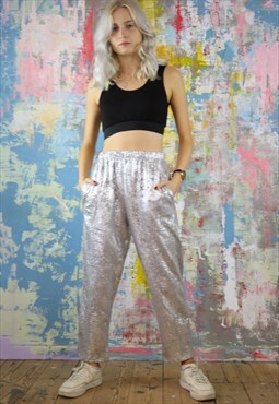 Distressed silver sweat pants