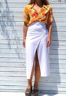 White organic cotton slit wrap skirt.