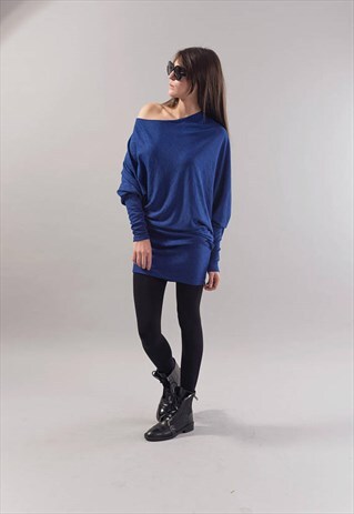 LOOSE BLUE BLOUSE OVERSIZE TOP LIGHT KNIT SWEATER F1746