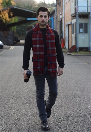 VINTAGE LAMBSWOOL CHECKED SCARF BLUE-AS102