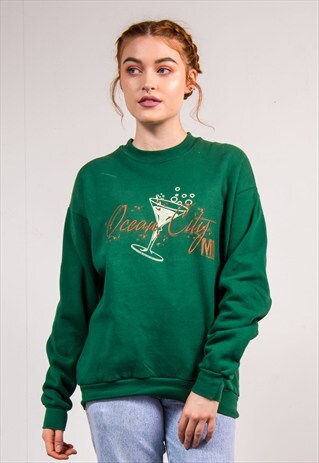 90'S VINTAGE GREEN OCEAN CITY SWEATER JUMPER