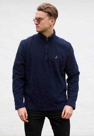 NAUTICA 1/4 ZIP USA MIDNIGHT BLUE FLEECE SWEATSHIRT
