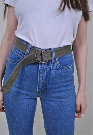 VINTAGE KHAKI GREEN BELT, 90S MILITARY MINIMALIST BELT