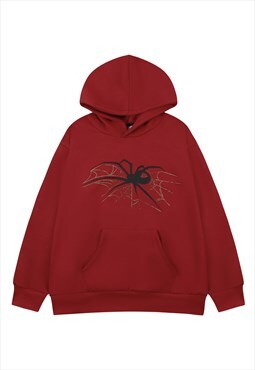 Spider hoodie embellished goth pullover punk jumper in red