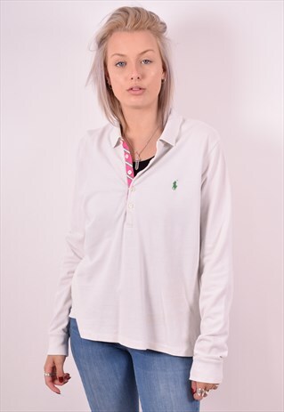 RALPH LAUREN WOMENS VINTAGE POLO SHIRT LONG SLEEVE XL WHITE