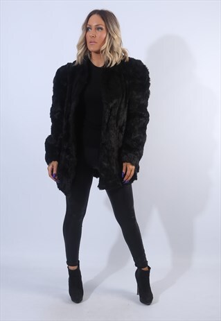 FAUX FUR COAT JACKET VINTAGE UK 14 (L9EI)