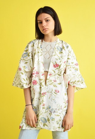 90'S BOHO FESTIVAL FLOWER PRINT KIMONO JACKET TOP