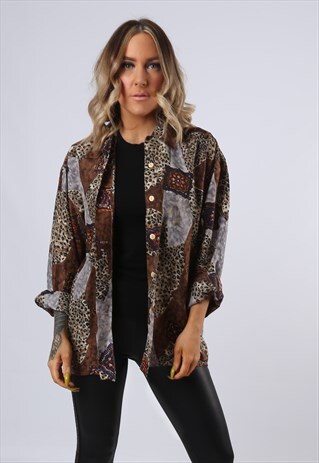SILK SHIRT ANIMAL PRINT OVERSIZED FITTED UK 12 - 14 (FBAL)
