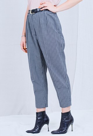 CHECKERED PANTS W34 L25 HIGH WAIST TROUSERS TAPERED LEG XXL