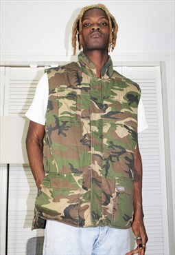 Vintage 90's Green Camouflage Dickies Padded Utility Vest