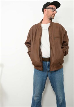 Vintage 90s Leather jacket Brown Zip Bomber Size XL