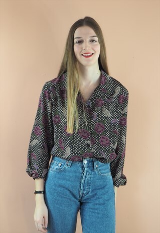 VINTAGE PURPLE FLORAL POLKA SHIRT