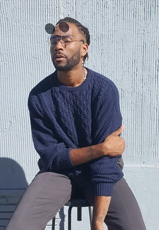 90S MINIMALIST LUXURY BLUE TEXTURED JUMPER LARGE