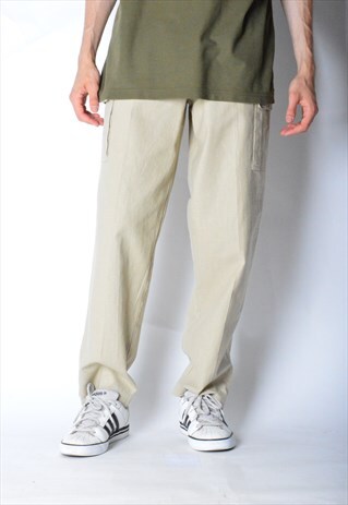 VINTAGE 80S UNISEX BEIGE LINEN BLEND CARGO PANTS