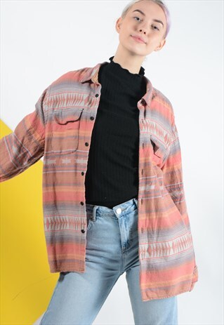 VINTAGE AZTEC PRINT FLANNEL SHIRT IN PINK