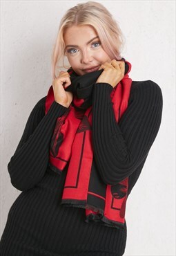 Black And Red Flower Soft Touch Thin Scarf