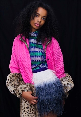 UP-CYCLED PINK ANIMAL FAUX FUR MIDI COAT