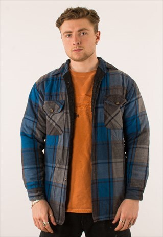 VINTAGE BLUE QUILTED FLANNEL JACKET MEDIUM