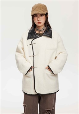 Asymmetric coat fleece jacket minimalist trench in cream 