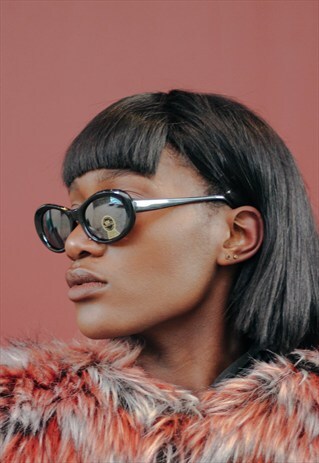 VINTAGE BLACK OVAL SUNGLASSES FESTIVAL SUMMER 60S 70S 80S